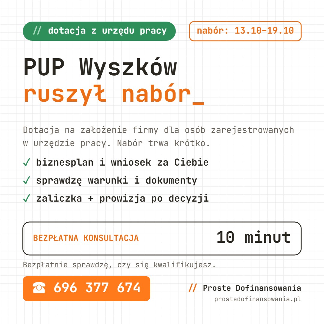 Dotacja z urzędu pracy Wyszków 2026: nabór 13-19.10.2026, 18 miejsc, kto może złożyć wniosek